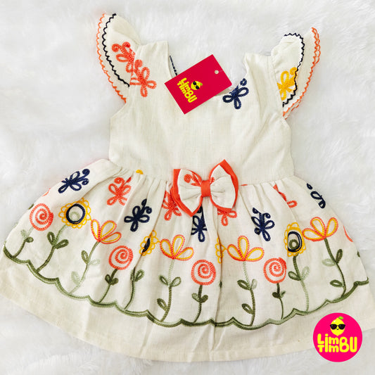 1427 White Frock - Orange