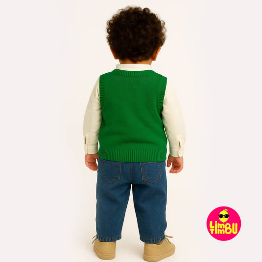 Limbu Timbu - Dark Green Sleeveless Jacket Casual 3 pc Set