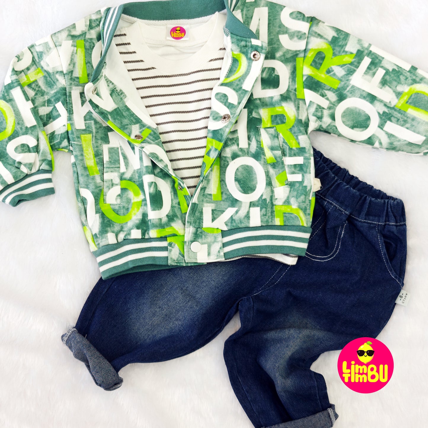 Limbu Timbu - Loose Fit Green Printed Casual 3 pc Set for boy