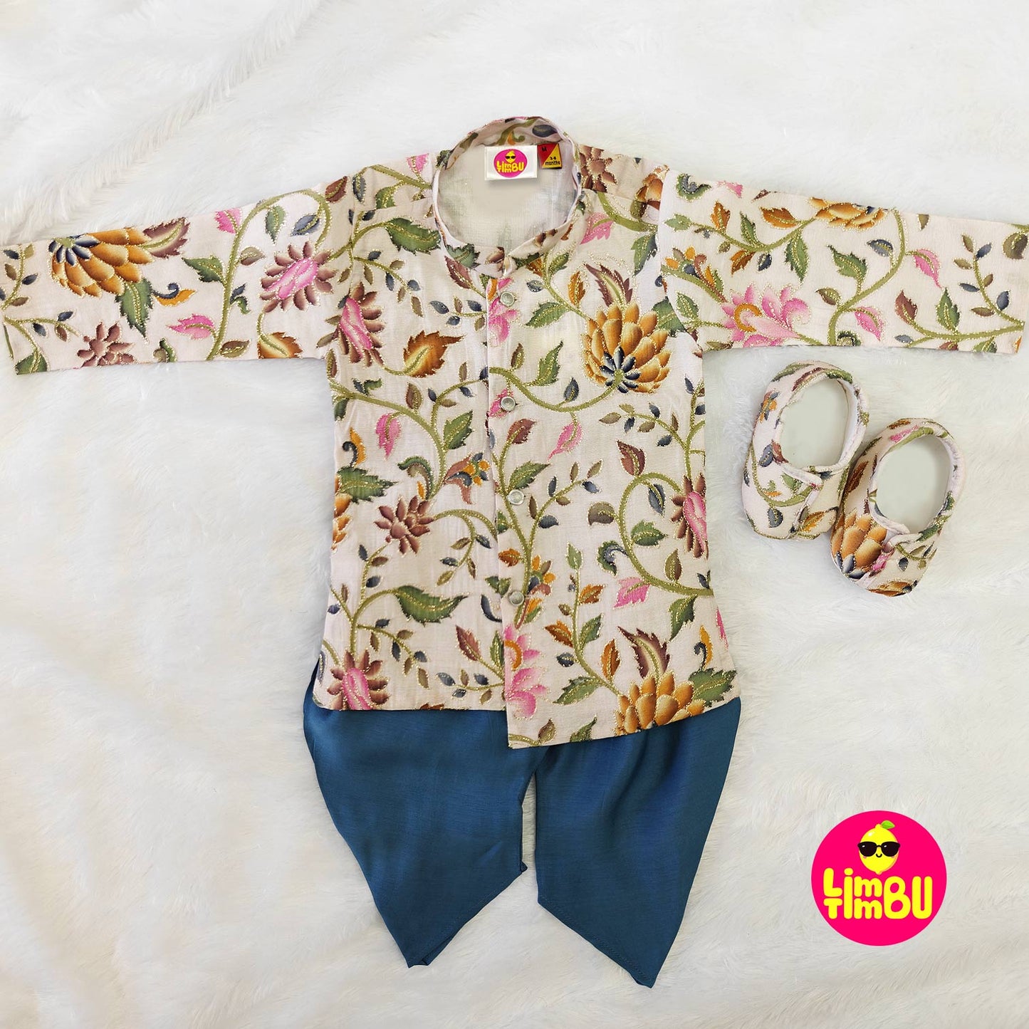Limbu Timbu -Traditional Printed Grey Kurta Set