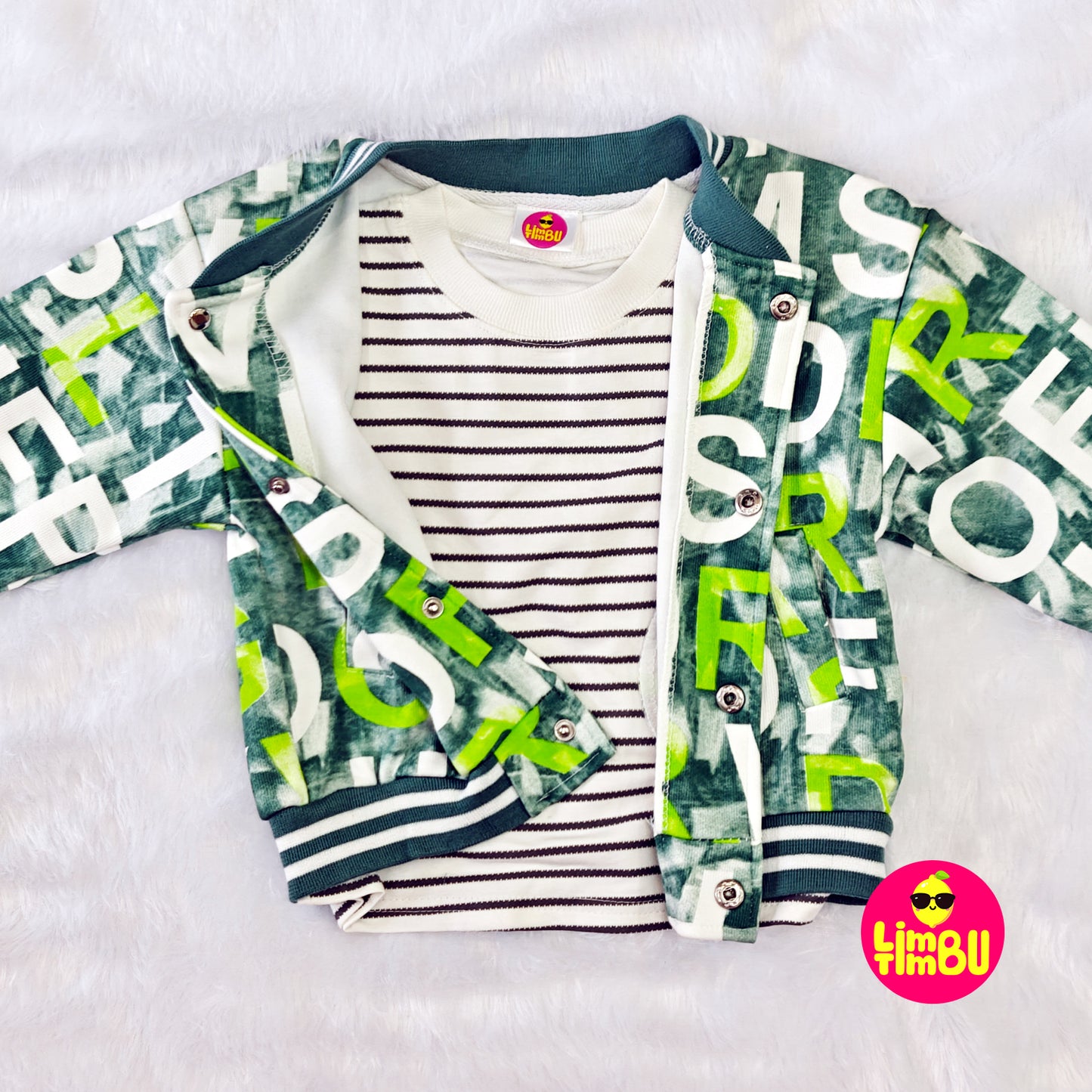 Limbu Timbu - Loose Fit Green Printed Casual 3 pc Set for boy