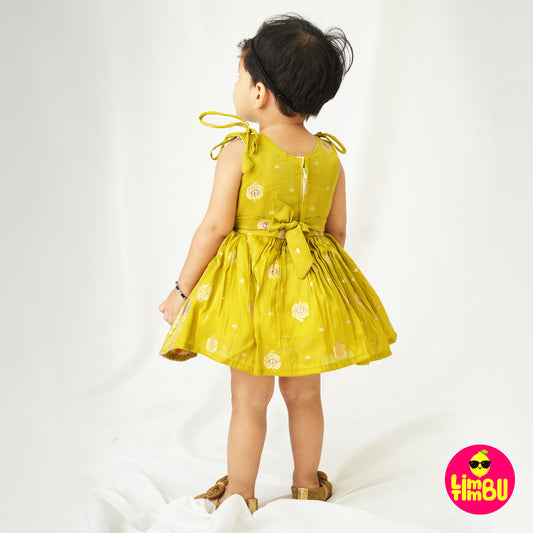 Limbu Timbu - Green Traditional Tissue Frock