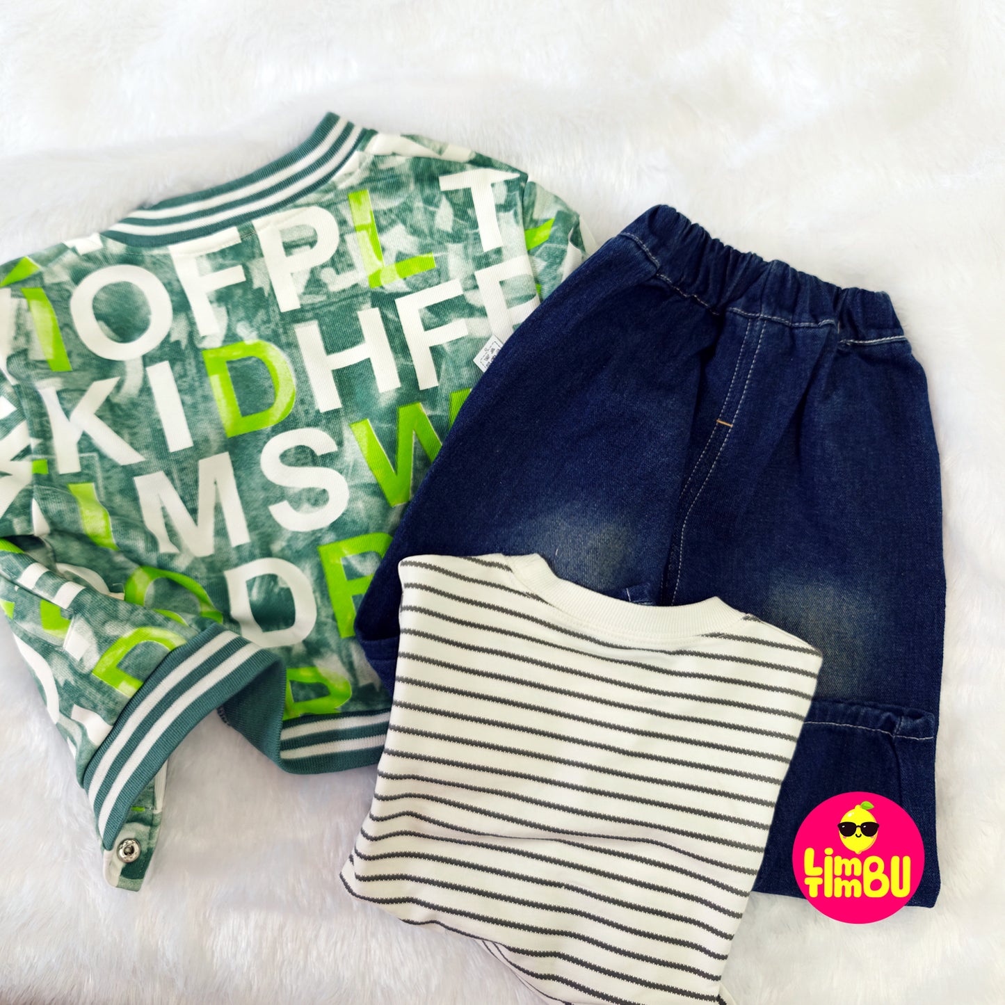 Limbu Timbu - Loose Fit Green Printed Casual 3 pc Set for boy