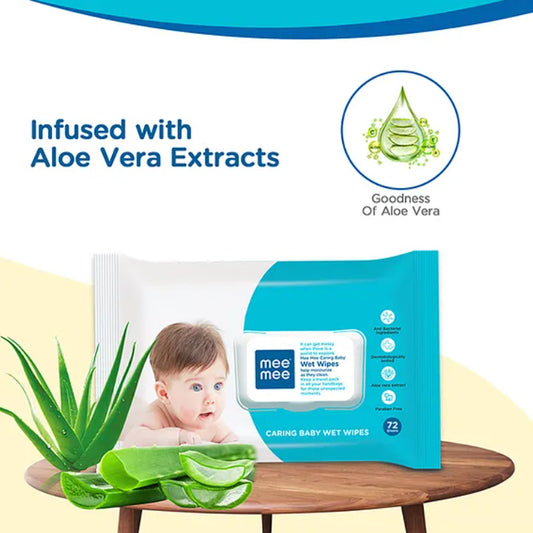 BUY 2 GET 1 FREE! Mee Mee Caring Baby Wet Wipes With Lid - 72 Pieces
