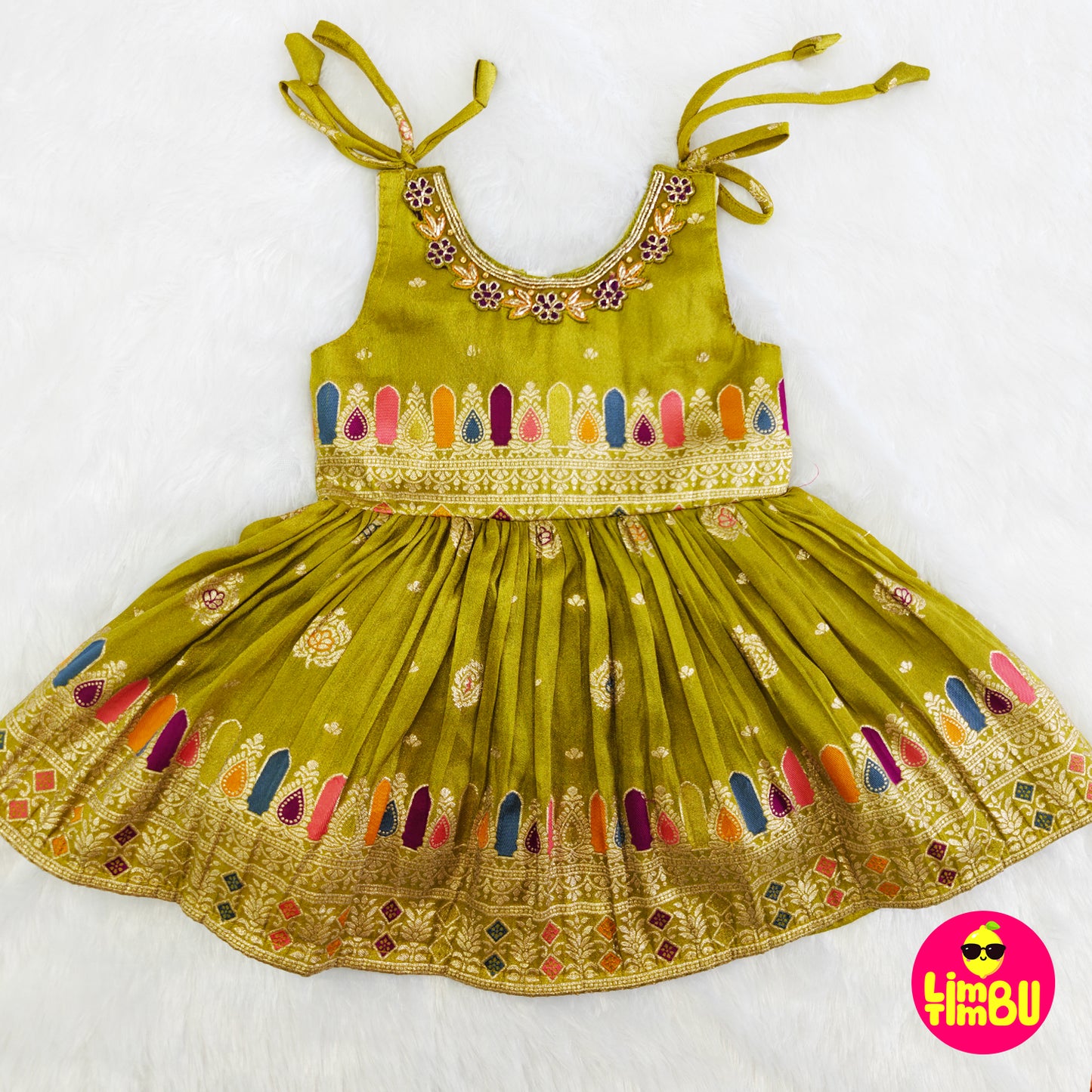 Limbu Timbu - Green Traditional Tissue Frock