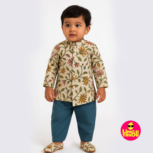 Limbu Timbu -Traditional Printed Grey Kurta Set