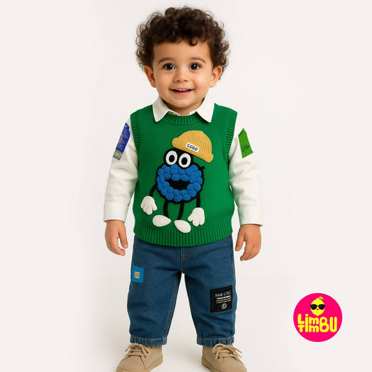 Limbu Timbu - Dark Green Sleeveless Jacket Casual 3 pc Set