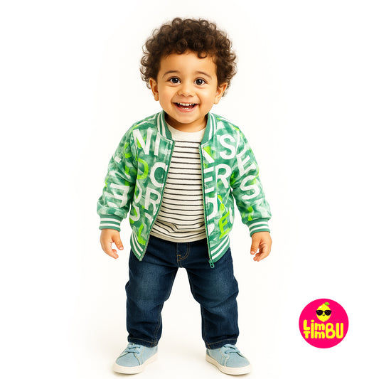 Limbu Timbu - Loose Fit Green Printed Casual 3 pc Set for boy