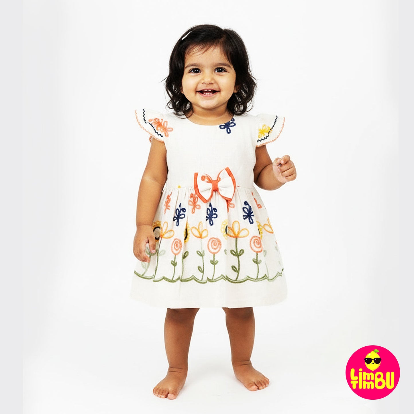 1427 White Frock - Orange