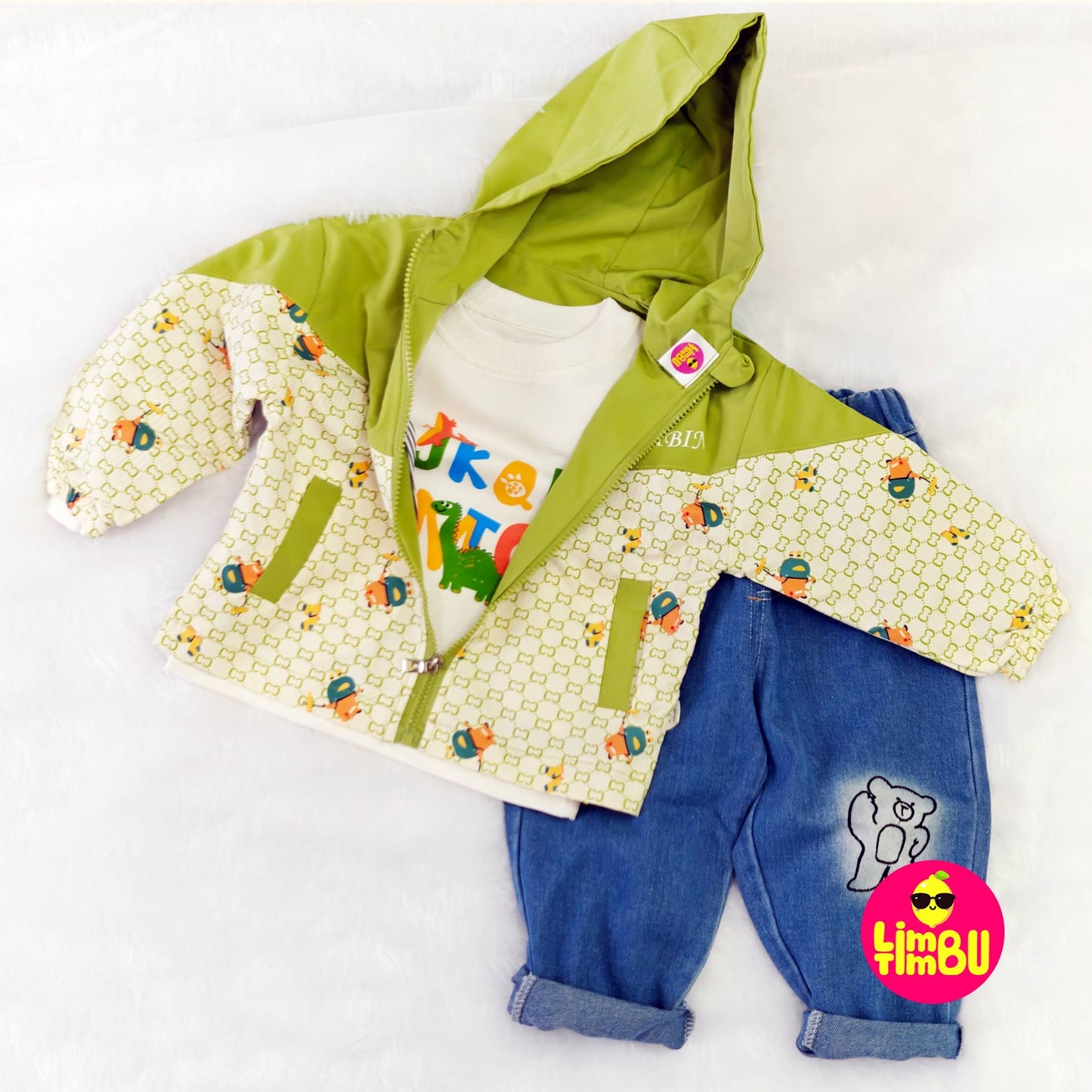 Limbu Timbu - Loose Fit Olive Green Casual 3 pc Set for boy