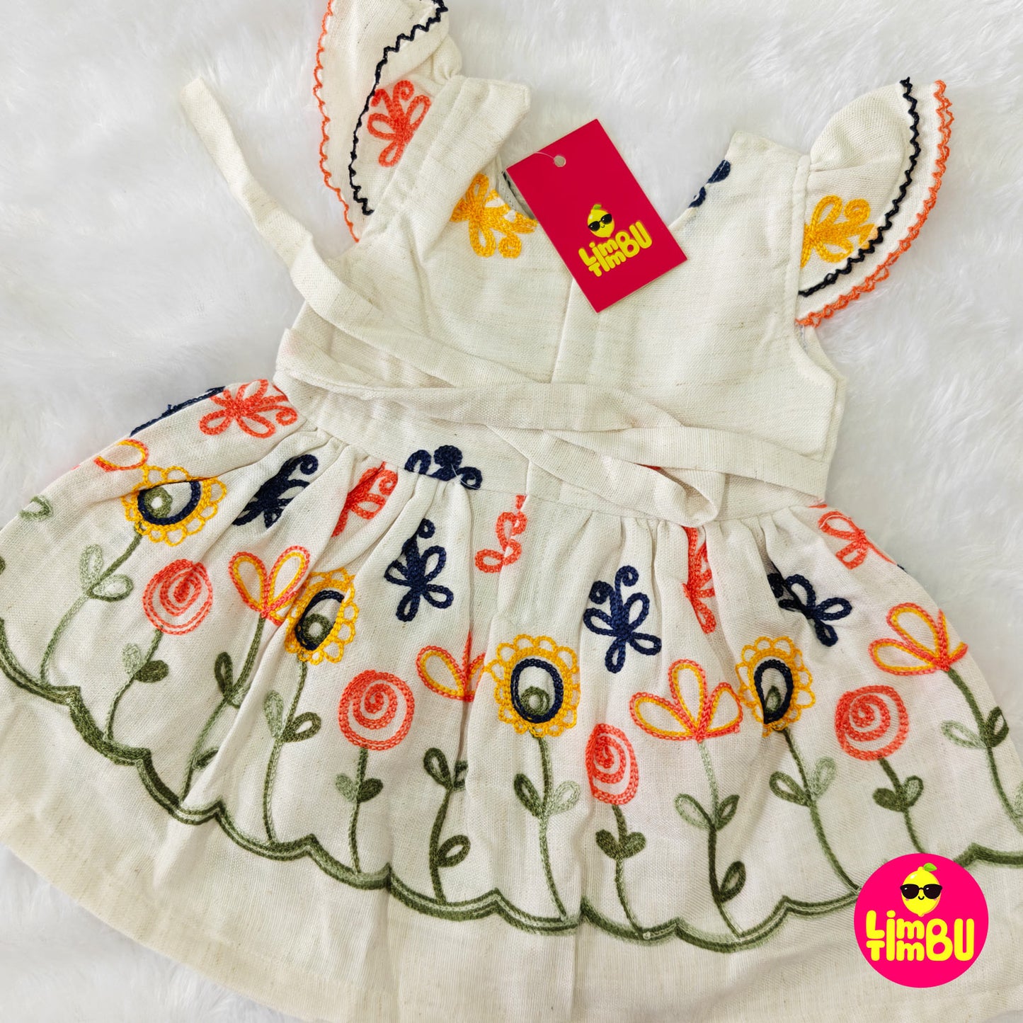 1427 White Frock - Orange