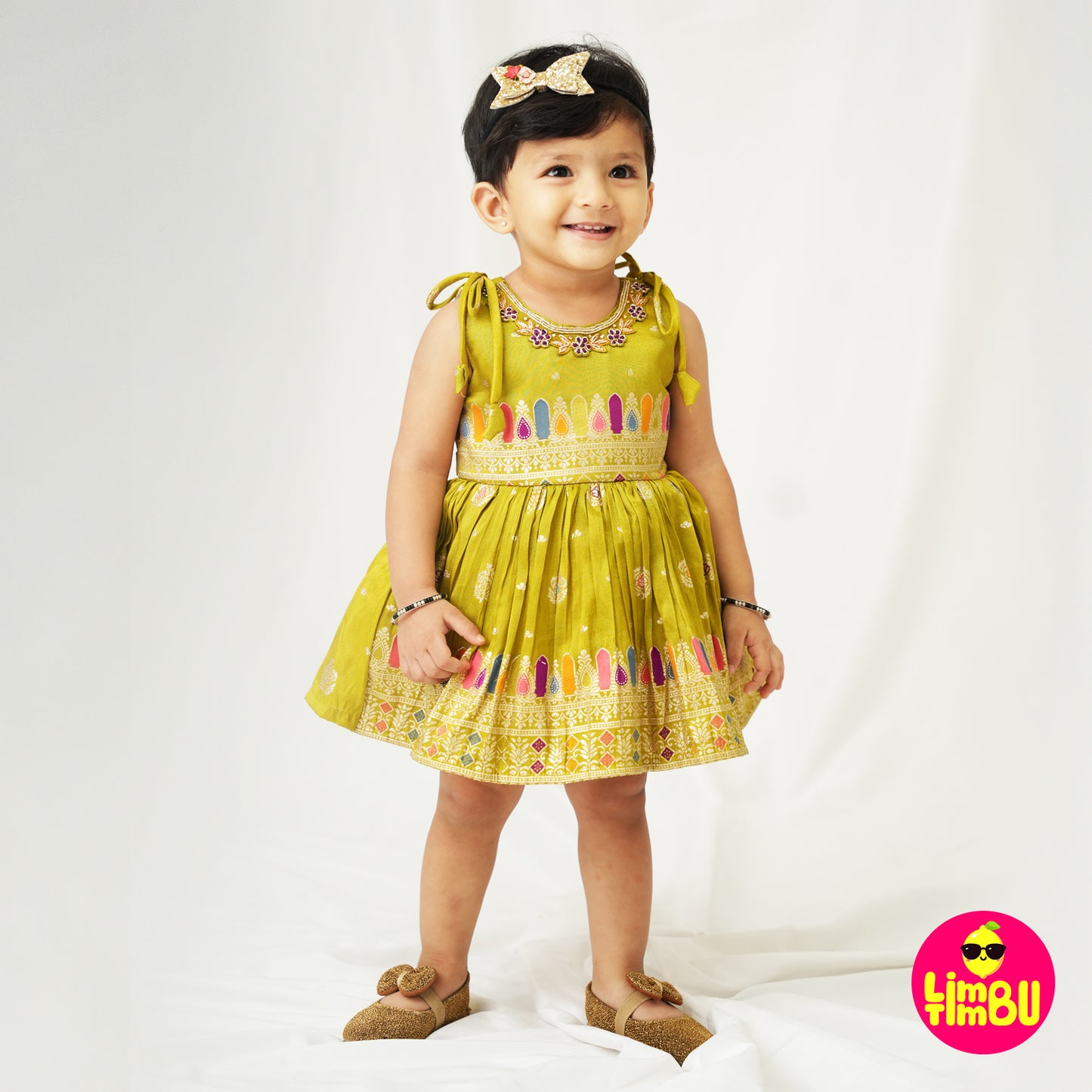 Limbu Timbu - Green Traditional Tissue Frock