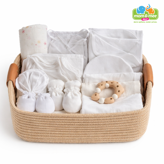 White Hosiery Cotton New Born Baby Essentials Advance Hospital Set- 19 Items